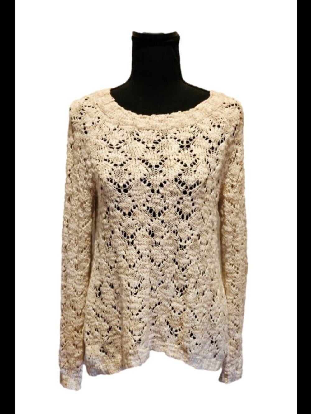 BELLDINI Open Knit Sweater Cream  ivory High Low Style Sz M